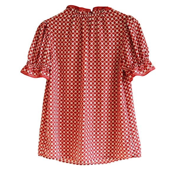 Max Studio Women's Red V Neck Ruffle Flutter Short Sleeve Blouse Boho S $78 NWT - Picture 2 of 5